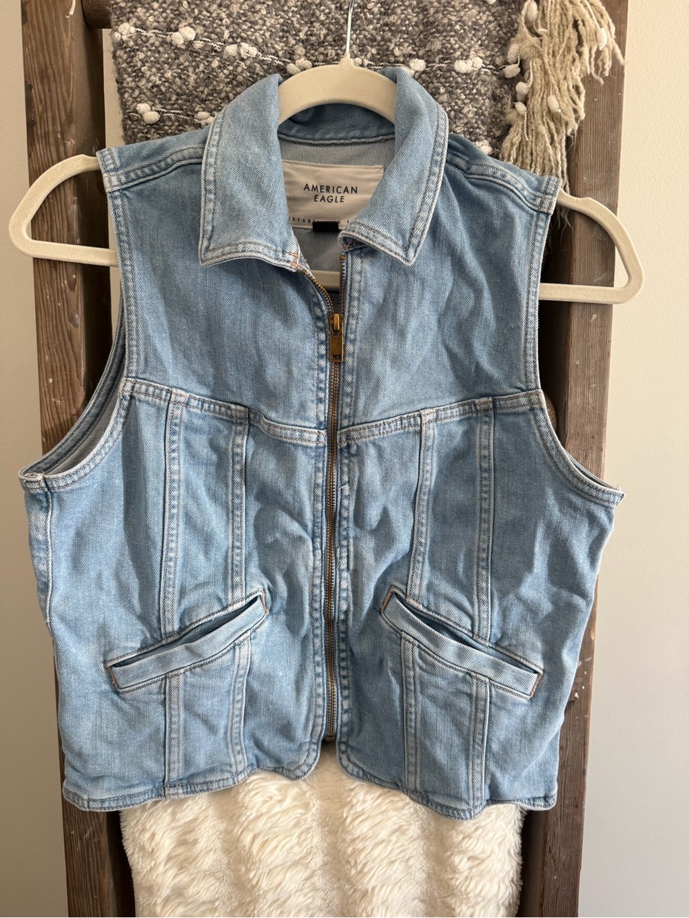 American Eagle Light Blue Denim Vest
